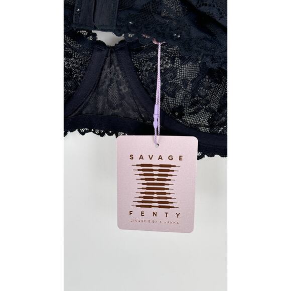 Savage X Fenty Floral Lace Unlined Bra Black Caviar Womens Size 38D New Wired - Picture 11 of 12
